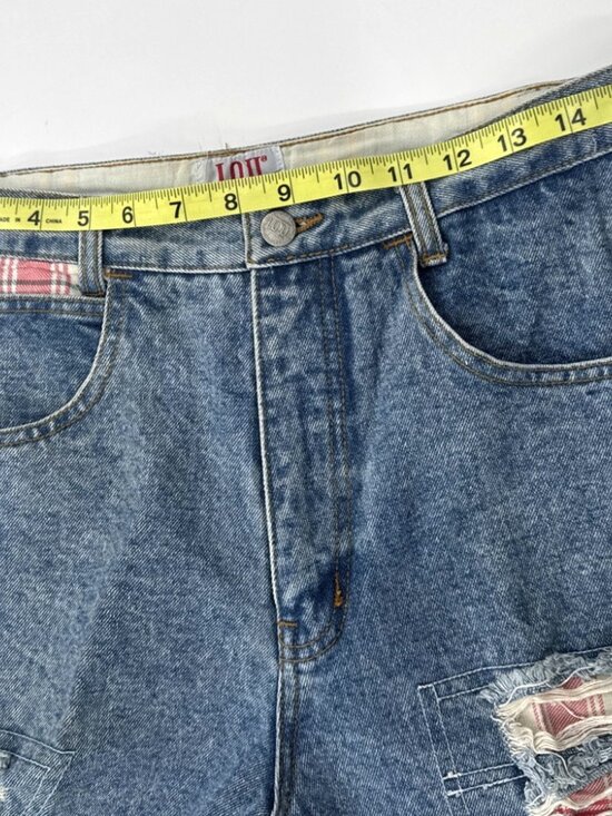 Vintage IOU  Patchwork Jeans Mens 31 Denim Distressed Stone Washed Tapered 31x32 - Picture 14 of 16